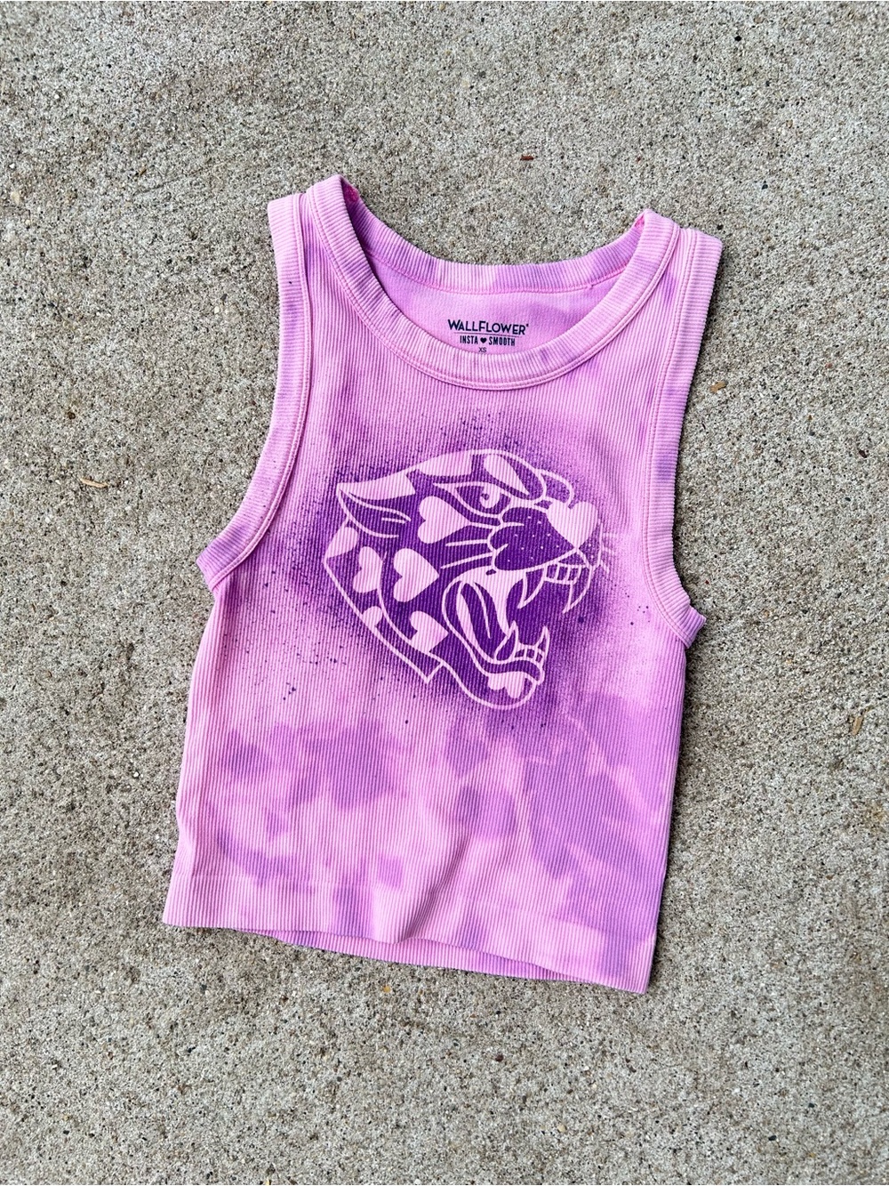 Wallflower Girls Pink Purple Tie-Dye Tank Top with Tiger Graphic